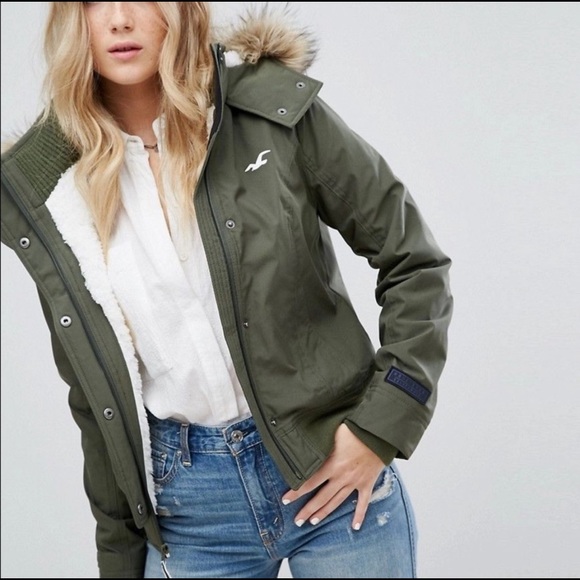 Hollister green jacket women's Clearance